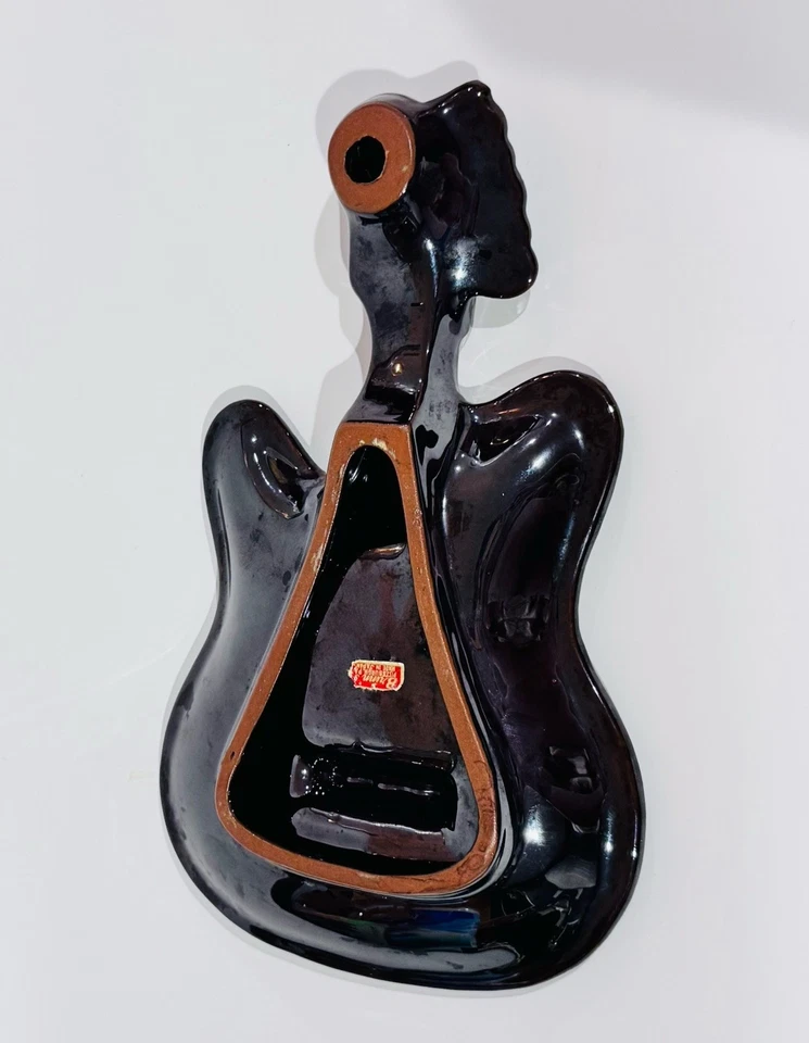 Vintage 70s Brinn's Brown & Pink Glaze Pottery Guitar Shaped Wall Hanging Decor - Image 4 of 4