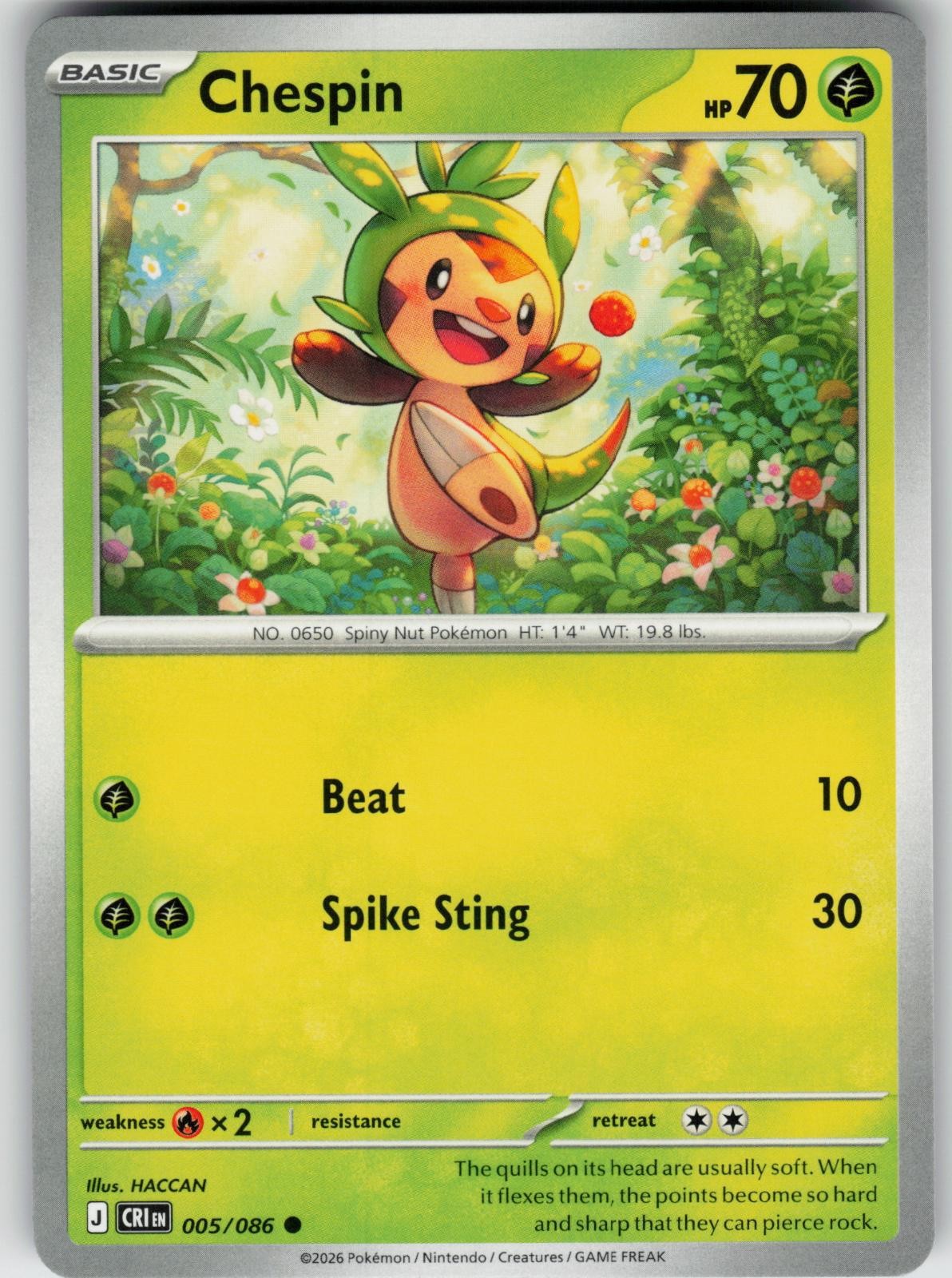 Chespin 005/086 ME04: Chaos Rising Pokemon Common Near Mint