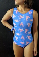 Destira Gymnastics Leotard Lotl Fun Purple Pink Axolotl Print Sctunchie Size CL