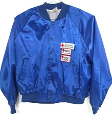 Vintage American Red Cross Jacket Mens 4XL Blue Nylon Coaches CPR Instructor 80s
