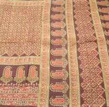 Sushila Vintage Dark Brown Saree 100 Pure Silk Hand Block Printed Craft Fabric