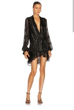 ROCOCO SAND Black Metallic Noi Adina Lace Ruffle Trim Mini Dress XL = 12/14 NEW