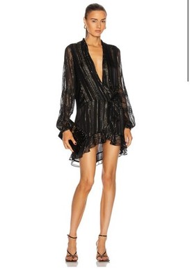 ROCOCO SAND Black Metallic Noi Adina Lace Ruffle Trim Mini Dress XL = 12/14  NEW | eBay