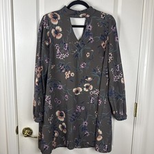Altar'd State Women's M Gray Floral Keyhole Shift Dress Long Sleeve Boho