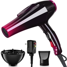 Ionic Hair Dryer with 3500W Motor, 3 Heat/2 Speed Settings, Nozzles, 1 Diffuser