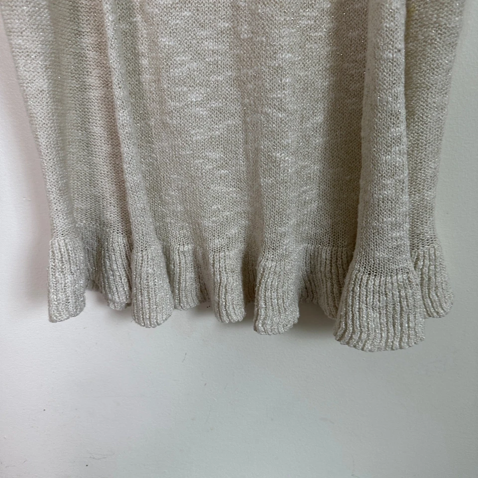 Cárdigan Justice Cream tejido brillante con volantes dobladillo frente abierto talla 12 Foto 4 de 4