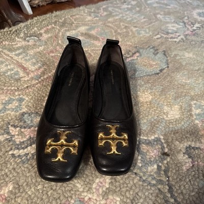 Tory Burch Women's Black Leather Woven Double T Pumps Shoes Size 9 NEW $378