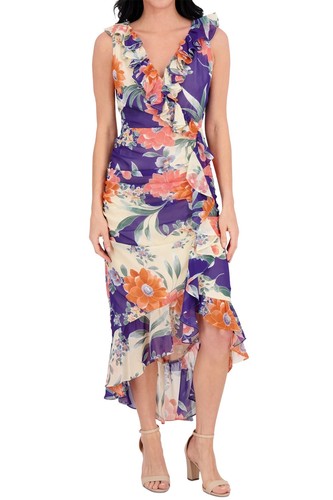 Kensie Womens Printed Ruffled High-Low Maxi Dress 16 Multi - NWT $138 Kensie Womens Printed Ruffled High-Low Maxi Dress 16 Multi - NWT $138
