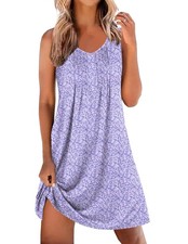 Ekouaer Womens Sleeveless V Neck Nightgown Soft Floral Sleep Dress
