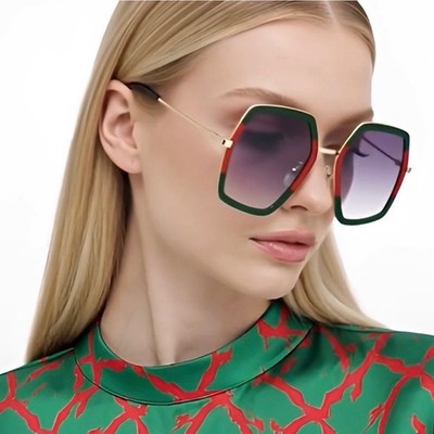 Gucci Green and Red Gradient Oversized Square Sunglasses Gucci Red/Green Glitter GG0083S Interlocking G Oversized  main image 4