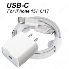 PD 20W Fast Charger USB-C Wall Adapter Cable For iPhone 15 16 17 Pro Max/Samsung