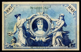 100 MARK VERY FINE BANKNOTE FROM GERMANY 1908 PICK 33 VERT STAMP