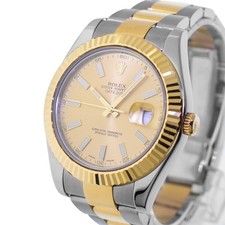 Rolex Datejust 41mm Yellow Gold & Steel Champagne Index Dial Fluted Bezel 116333