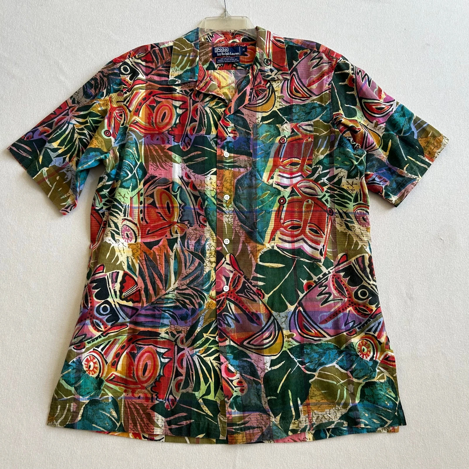 Vintage Polo Ralph Lauren Shirt Mens Medium Hawaiian Abstract Tiki Loop Collar