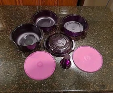 Tupperware Purple 7 Piece Steamer Microwave Stack Cooker Set. 2 Storage Lids