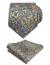 Mens 3.15inches Floral Tie with Flower Printed C142-blue/ Orange/ Yellow