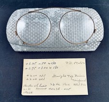 VTG ANTIQUE 1920s CLIP ON GLASSES GLASS LENS ALUMINUM CASE STEAMPUNK STYLE