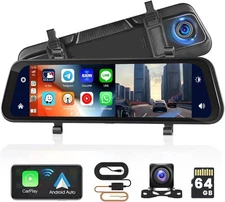 TOGUARD 12"Wifi GPS 4K Mirror Dash Cam Touch Screen Front Rear Dual Dash Camera