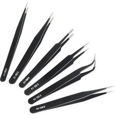 Precision Tweezers Set of 6 Pieces Anti Static Stainless Steel ESD Curved Tip