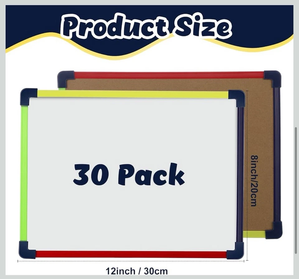 Dry Erase Magnets Set - 30 Pack - Whiteboard 12x8 inch White With Colored Border - Image 4 of 4