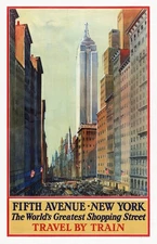 New York Fifth Ave Vintage Travel Art Poster Print