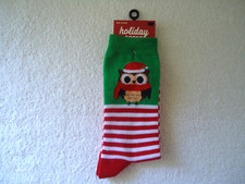" NWT " Holiday Crew Socks " Owl Themed " Size 4-10 " Great Gift "