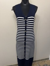 NWT Ellen Tracy Women’s Knit Navy White Sleeveless V- Neck MIDI Dress L