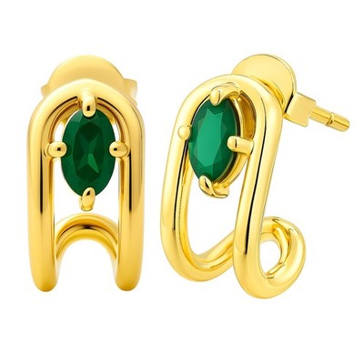 18K Gold über Messing Oval Edelstein Schleife Ohrstecker, Chic Modern TGE1042