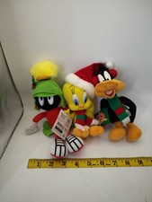 Y2K 1999 Looney Tunes Christmas Plush Characters Marvin, Tweety, And Daffy Duck