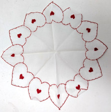 Vintage White Red Hearts Valentines Sweetheart Sheer Handkerchief Hankie Hanky