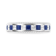 925 Sterling Silver Princess Cut Blue  White Cubic Zirconia Eternity Band Ring