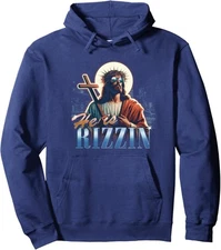 Bootleg Rap 90S He Is Rizzin Funny Easter Jesus Meme Unisex Hooded Sweatshirt