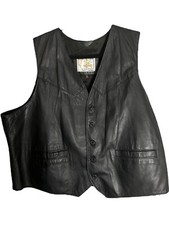 Vintage Gino Leather Western Black Vest Men  s 52 Big Biker Style Button V-neck