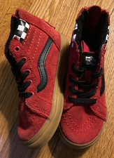 Vans Hi Zip red black kids shoes 8 toddler high top zipper checkerboard checker