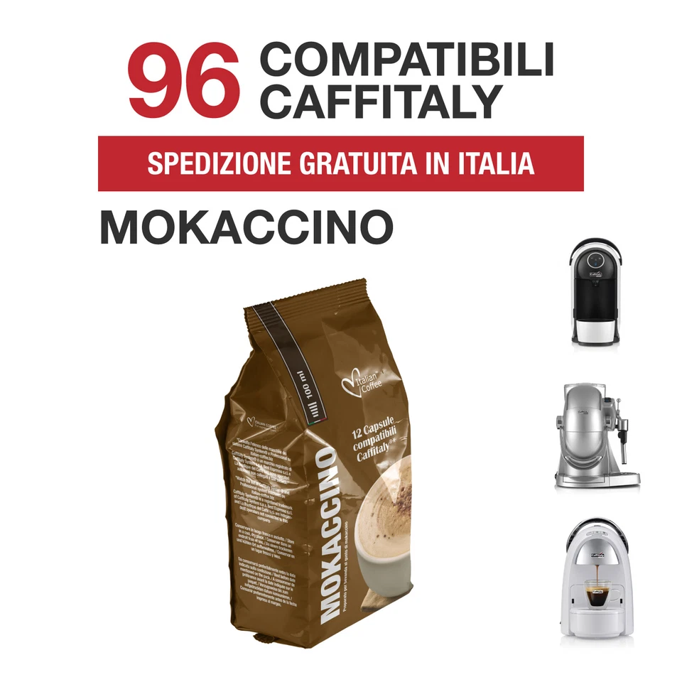 96 Capsule Mokaccino Italian Coffee compatibili Caffitaly