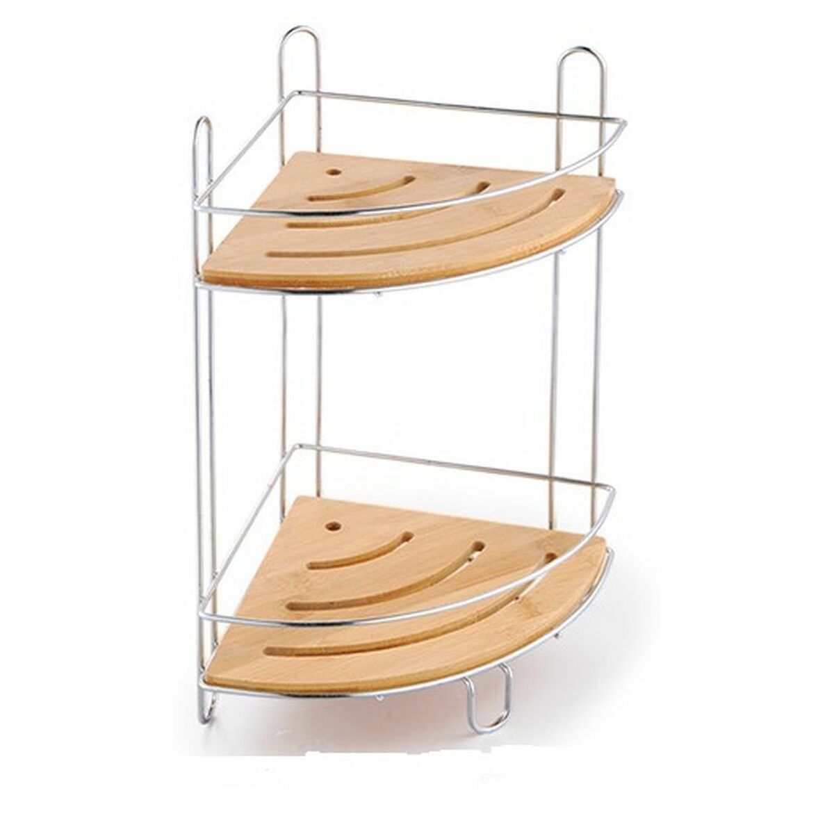 Estante de esquina DKD Home Decor natural bambú cromo-metal inoxidable 2 estantes...