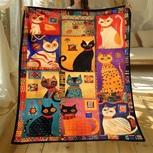 Coperta da lancio in pile a tema gatto retrò accogliente - idea regalo per amanti dei gatti. - Foto 4 di 6