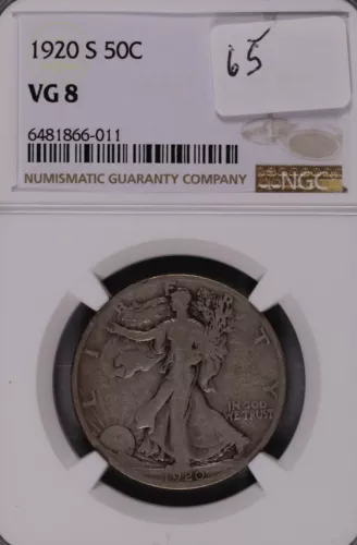 1920-S Walking Liberty Silver Half Dollar NGC VG-8 #6-011
