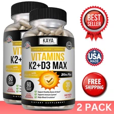 (2 Bottles) Vitamin K2 (MK7) D3 5000 IU Supplement, BioPerine Capsules, Immune