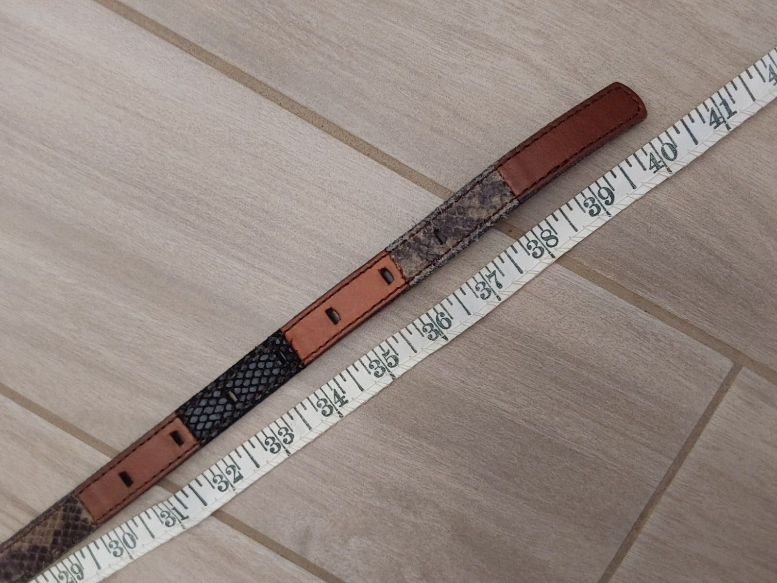 Fossil Brown Leather/Black Lizard Patchwork Skinn… - image 4