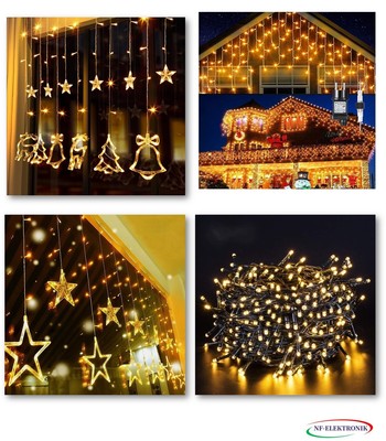 LED Lichterkette Warmweiß Stern Lichtervorhang Weihnachtsbeleuchtung Innen Außen