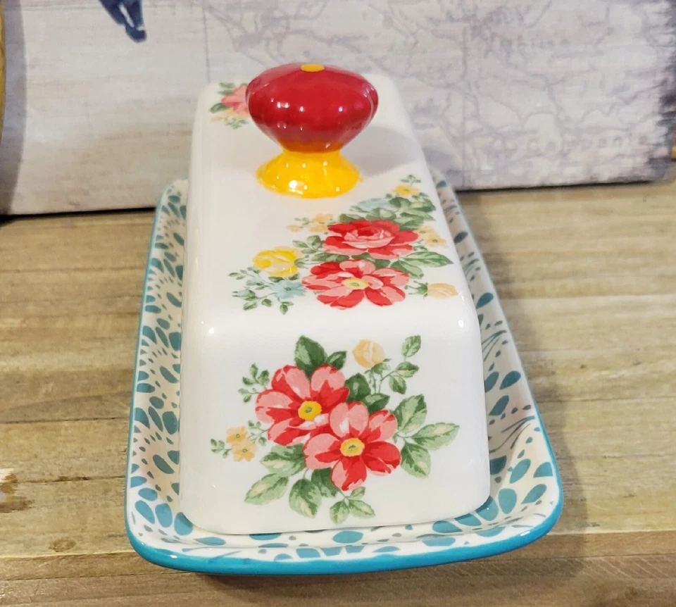 Pioneer Women Collection Covered Butter Dish floral pattern - Image 2 of 4