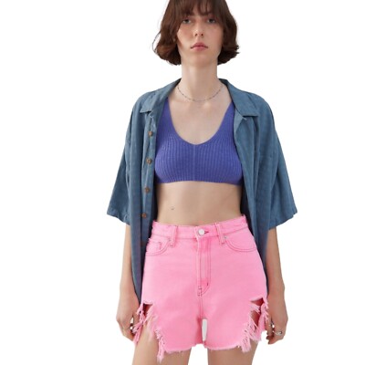 BDG Urban Outfitters Hot Pink Chewed A-Line Jean Denim Cut Off - Main Image