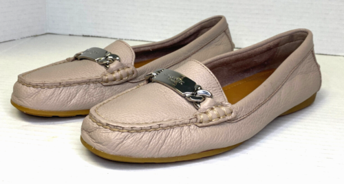 Coach Olive Pebble Leather Tan Loafers A7751 Silver Hardware Women’s Size 7
