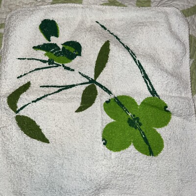 Vtg MCM Soft Green Bird Flower  Print Washcloth Cotton NOS