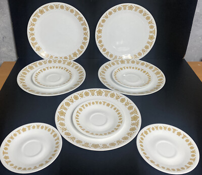 Corelle SET of 10 Butterfly Gold Replacement VTG Dinner Plates Tea  Saucers