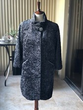 Premium Quality Woman Faux Karakul Fur Gray Classic Coat Knee Length Sz S Sale