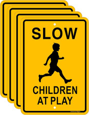 Slow down Children at Play Sign,17 X 12 Inches,Reflective Aluminum 4 Pack 