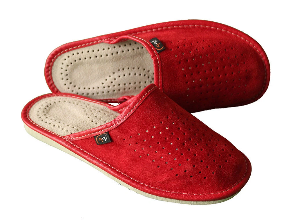 Red leather slippers sale