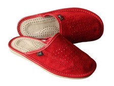 Women's Suede Leather Slippers Slip On Shoes Size 3-8 RED Ladies Mules Slide UK